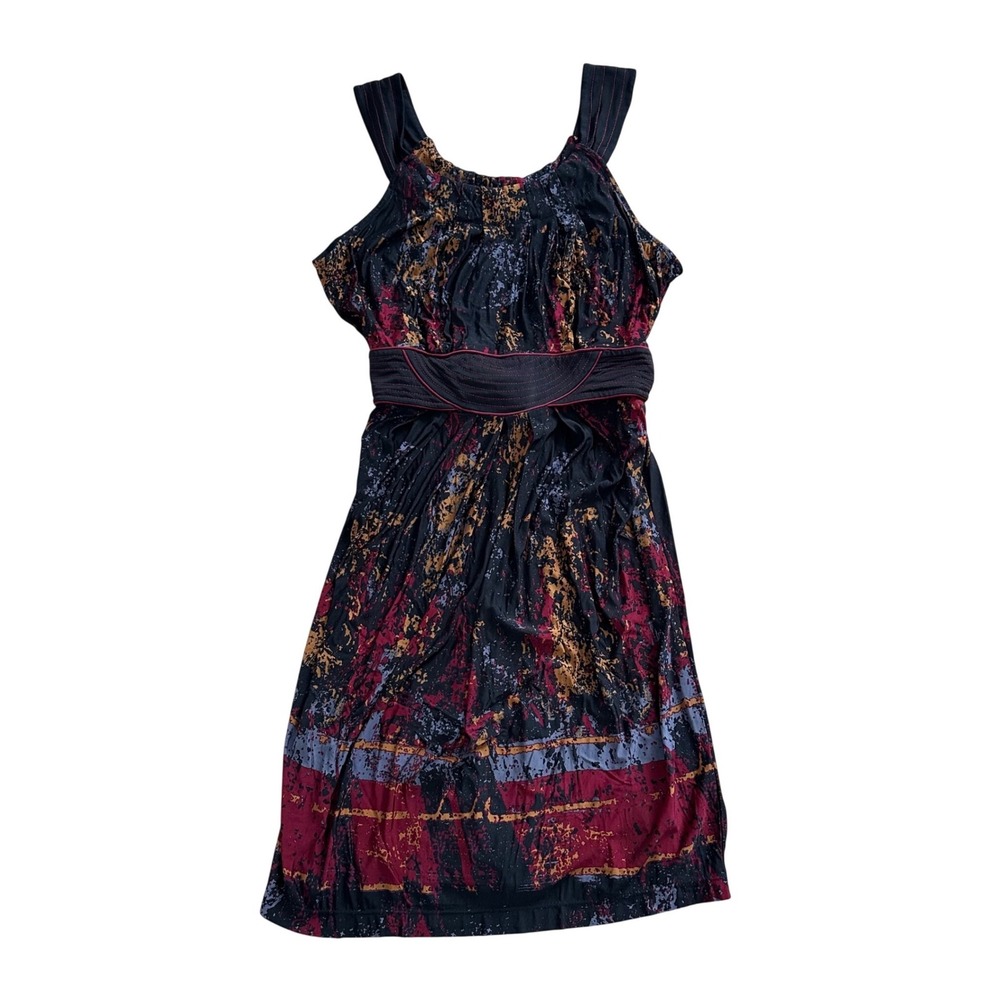 BCBGMAXAZRIA Abstract Splatter Print Sleeveless Tie Back Dress Small Black Red